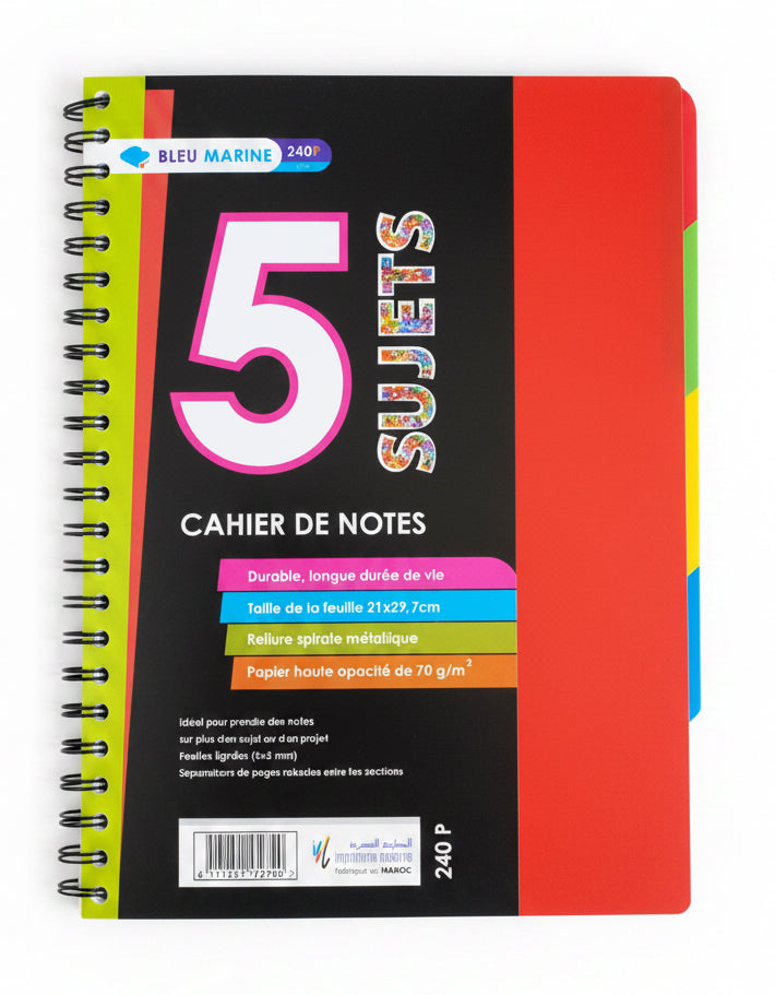 Cahier de notes 5 sujets