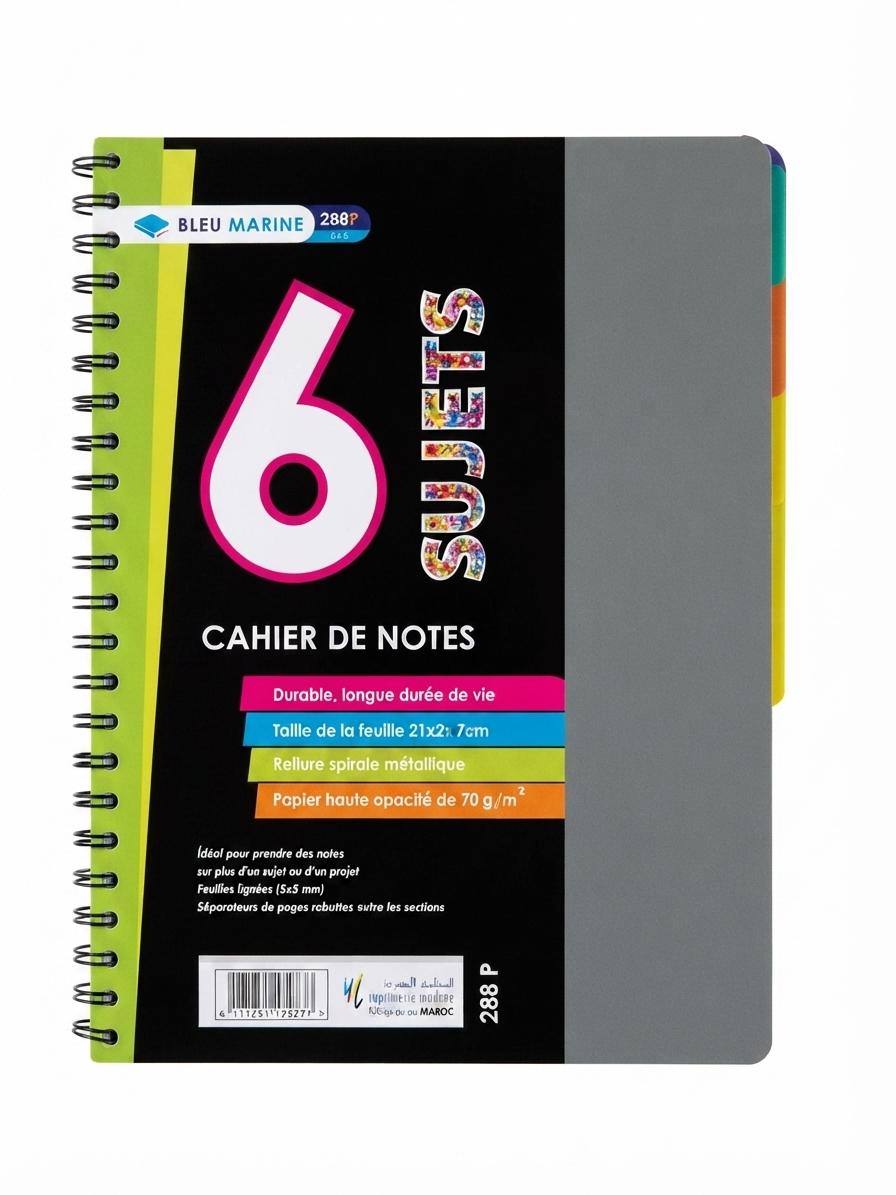 Cahier de notes 6 sujets