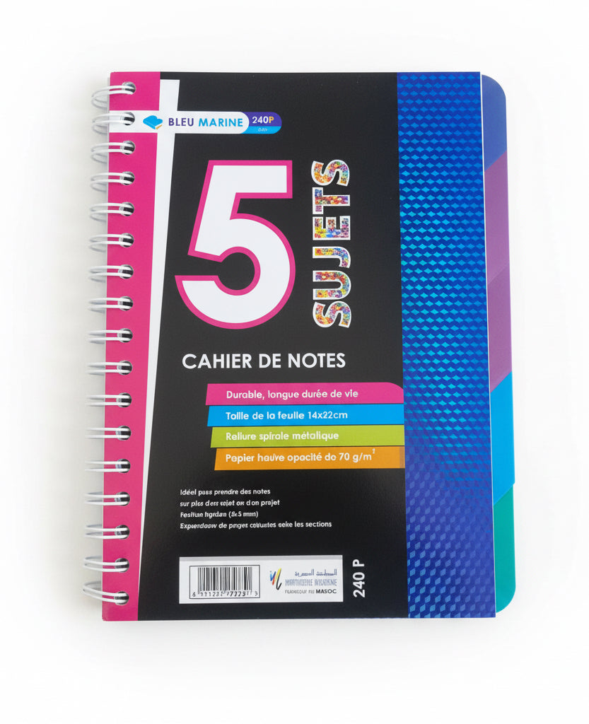 Cahier de notes 5 sujets